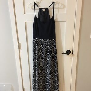 J Crew Factory Navy and White Chevron maxi dress